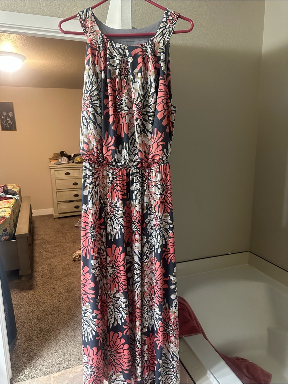 Floral Sleeveless Maxi Jumpsuit in Coral and Navy